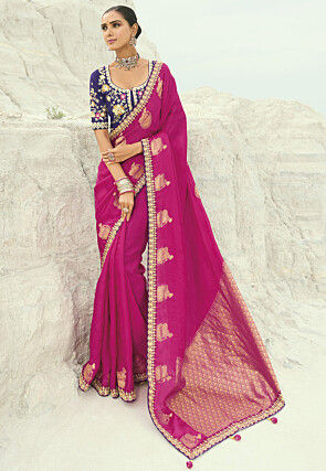 Woven Viscose Silk Jacquard Saree in Fuchsia