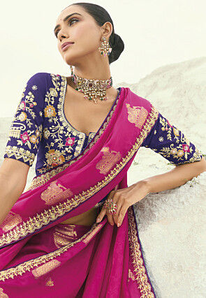 Woven Viscose Silk Jacquard Saree in Fuchsia