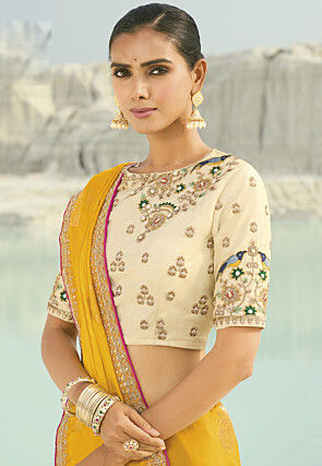 Woven Viscose Silk Jacquard Saree in Mustard