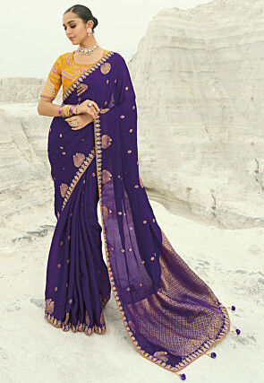 Woven Viscose Silk Jacquard Saree in Purple