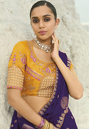 Woven Viscose Silk Jacquard Saree in Purple