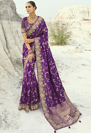 Woven Viscose Silk Jacquard Saree in Purple