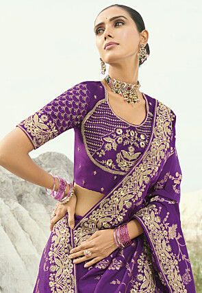 Woven Viscose Silk Jacquard Saree in Purple