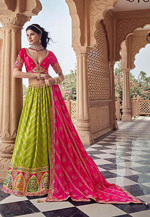 Woven Viscose Silk Lehenga in Light Green