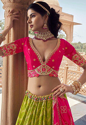 Woven Viscose Silk Lehenga in Light Green