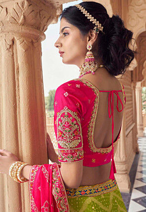 Woven Viscose Silk Lehenga in Light Green