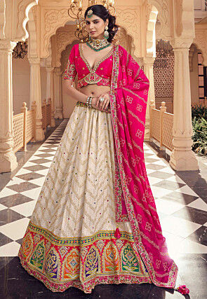 Woven Viscose Silk Lehenga in Off White