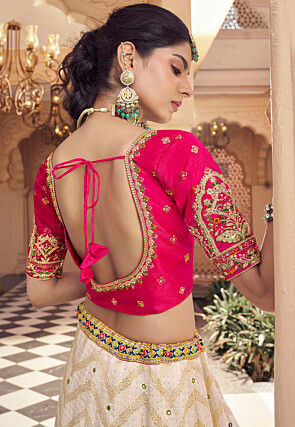 Woven Viscose Silk Lehenga in Off White