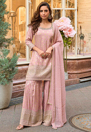 Woven Viscose Silk Pakistani Suit in Pink