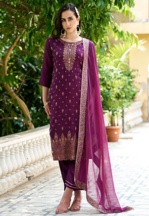 Woven Viscose Silk Pakistani Suit in Purple