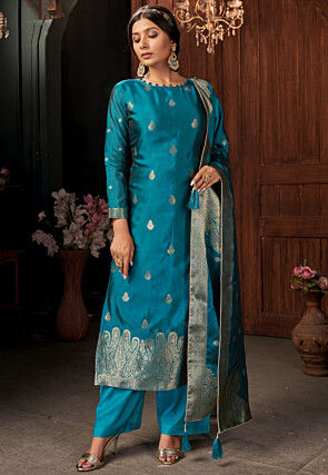 Woven Viscose Silk Pakistani Suit in Sky Blue