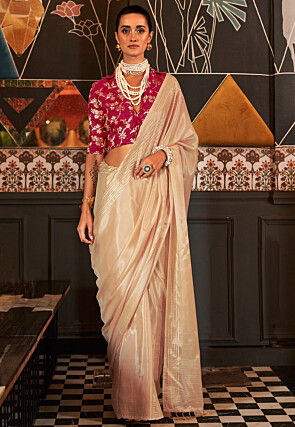 Woven Viscose Silk Saree in Beige
