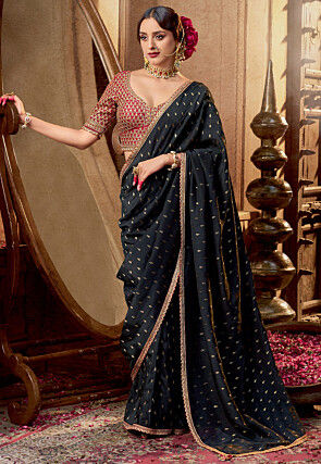 Woven Viscose Silk Saree in Black