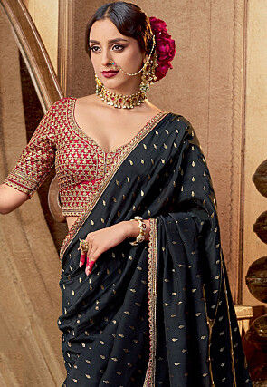 Woven Viscose Silk Saree in Black