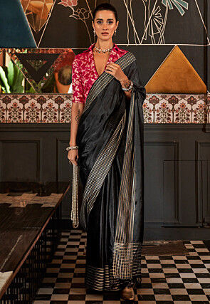 Woven Viscose Silk Saree in Black