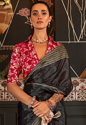 Woven Viscose Silk Saree in Black