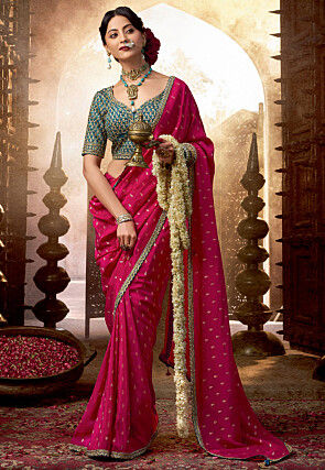 Woven Viscose Silk Saree in Fuchsia