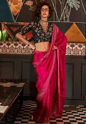 Woven Viscose Silk Saree in Fuchsia