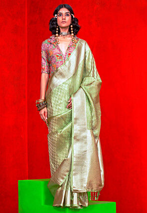 Woven Viscose Silk Saree in Light Green