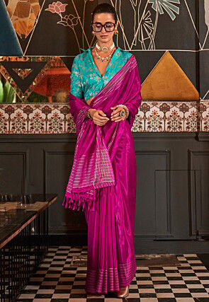 Woven Viscose Silk Saree in Magenta