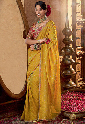 Woven Viscose Silk Saree in Mustard