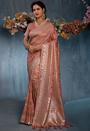 Woven Viscose Silk Saree in Peach