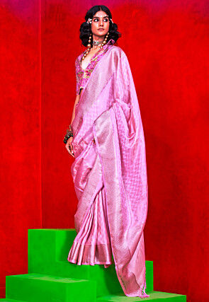 Woven Viscose Silk Saree in Pink