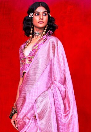 Woven Viscose Silk Saree in Pink