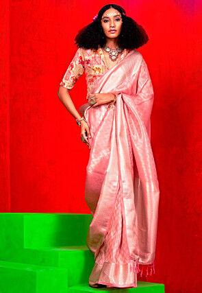 Woven Viscose Silk Saree in Pink