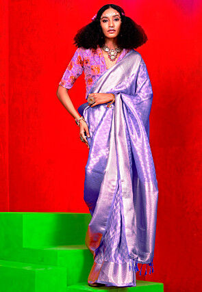 Woven Viscose Silk Saree in Purple
