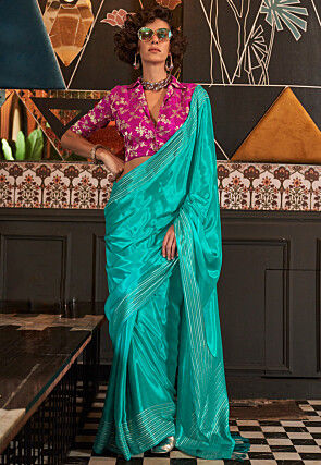 Woven Viscose Silk Saree in Turquoise