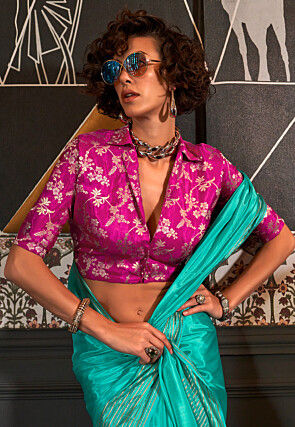 Woven Viscose Silk Saree in Turquoise