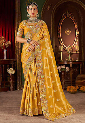 Woven Tissue Silk Jacquard Saree in Musturd
