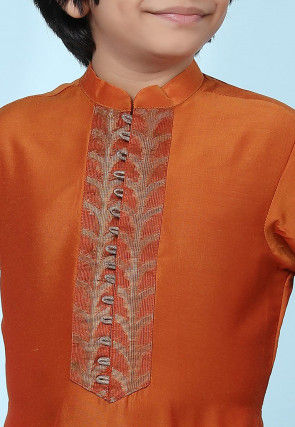 Woven Yoke Cotton Silk Kurta Set in Rust