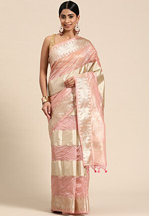 Woven Zari Tissue Saree in Light Pink