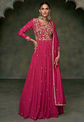 Zardosi Art Silk Abaya Style Suit in Pink
