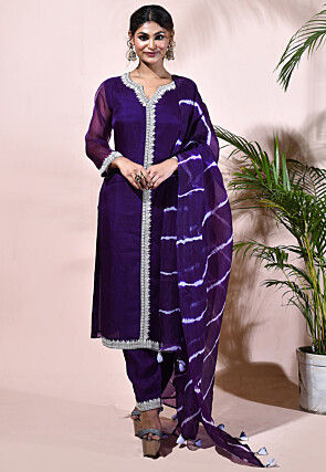 Zardosi Tissue Pakistani Suit in Purple