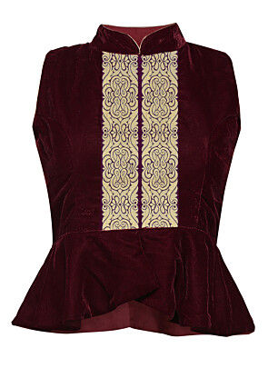 Zari Woven Velvet Blouse in Wine