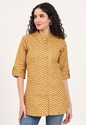 Zig Zag Printed Pure Cotton Top in Mustard