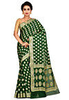 Banarasi Pure Georgette Silk Saree in Dark Green