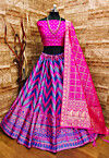Banarasi Silk Lehenga in Magenta and Blue