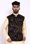 Bandhej Crepe Nehru Jacket in Black