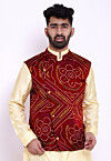 Bandhej Crepe Nehru Jacket in Maroon