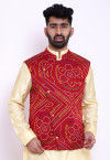 Bandhej Crepe Nehru Jacket in Red