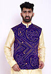 Bandhej Crepe Nehru Jacket in Royal Blue