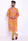 Bandhej Kota Silk Kurta in Shaded Orange and Pink