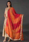 Bandhej Printed Art Silk Dupatta in Mustard and Red