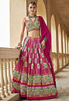 Bandhej Printed Art Silk Lehenga in Pink