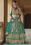 Bandhej Printed Art Silk Lehenga in Teal Green