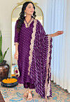 Bandhej Printed Art Silk Pakistani Suit in Purple
